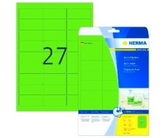 Neoon-rohelised kleebisetiketid Herma - 63.5x29.6mm, 20 lehte